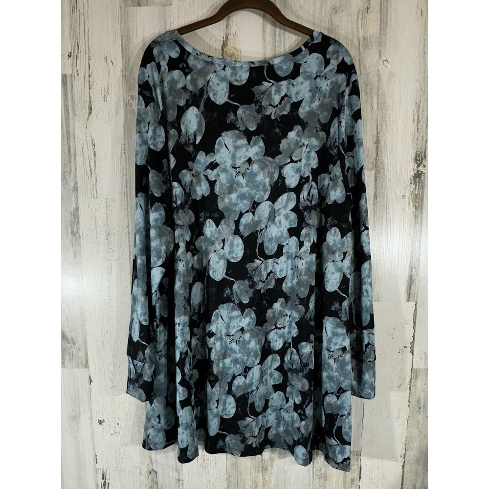 LulaRoe Womens Elizabeth Tunic XL Ribbed Black Blue Floral Watercolor - Picture 2 of 7